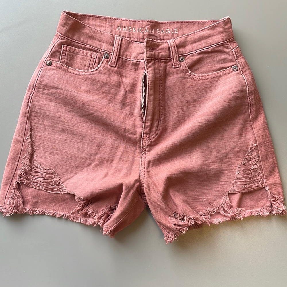 American Eagle Ripped Mauve High Rise Mom Shorts